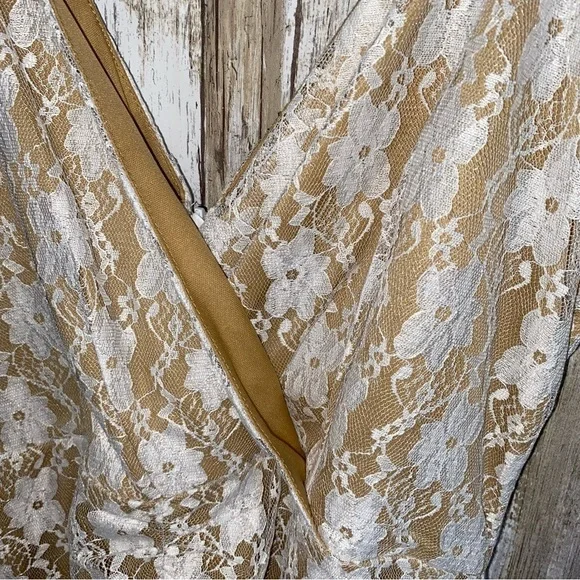 Lulus Frilled To Be Here Lace Floral Ruched Mini Dress Ivory Nude L NWOT - Picture 7 of 9